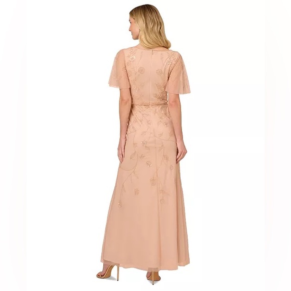 Adrianna Papell (G4) Women's Beaded Flutter-Sleeve Gown NWT SIZE 2 - Picture 5 of 7